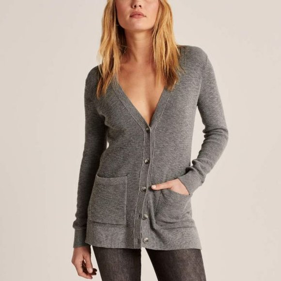 Abercrombie & Fitch V-neck Gray Ribbed Cardigan XXS - Picture 1 of 5